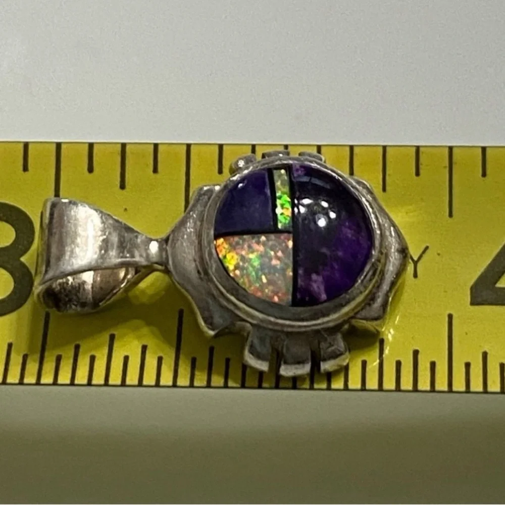 Vtg Navajo Artist Ervin Hoskie Signed Zuni Pendant - Picture 6 of 6